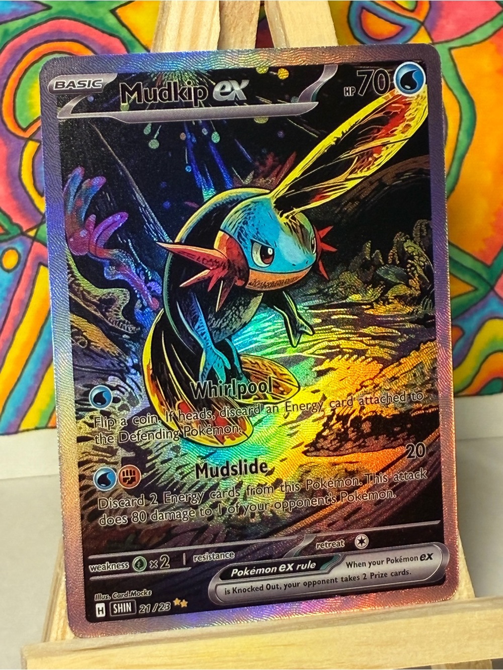 Mudkip EX Pokemon Holo Fan Art Card Neon Comic Sketch Style High Quality - Blue
